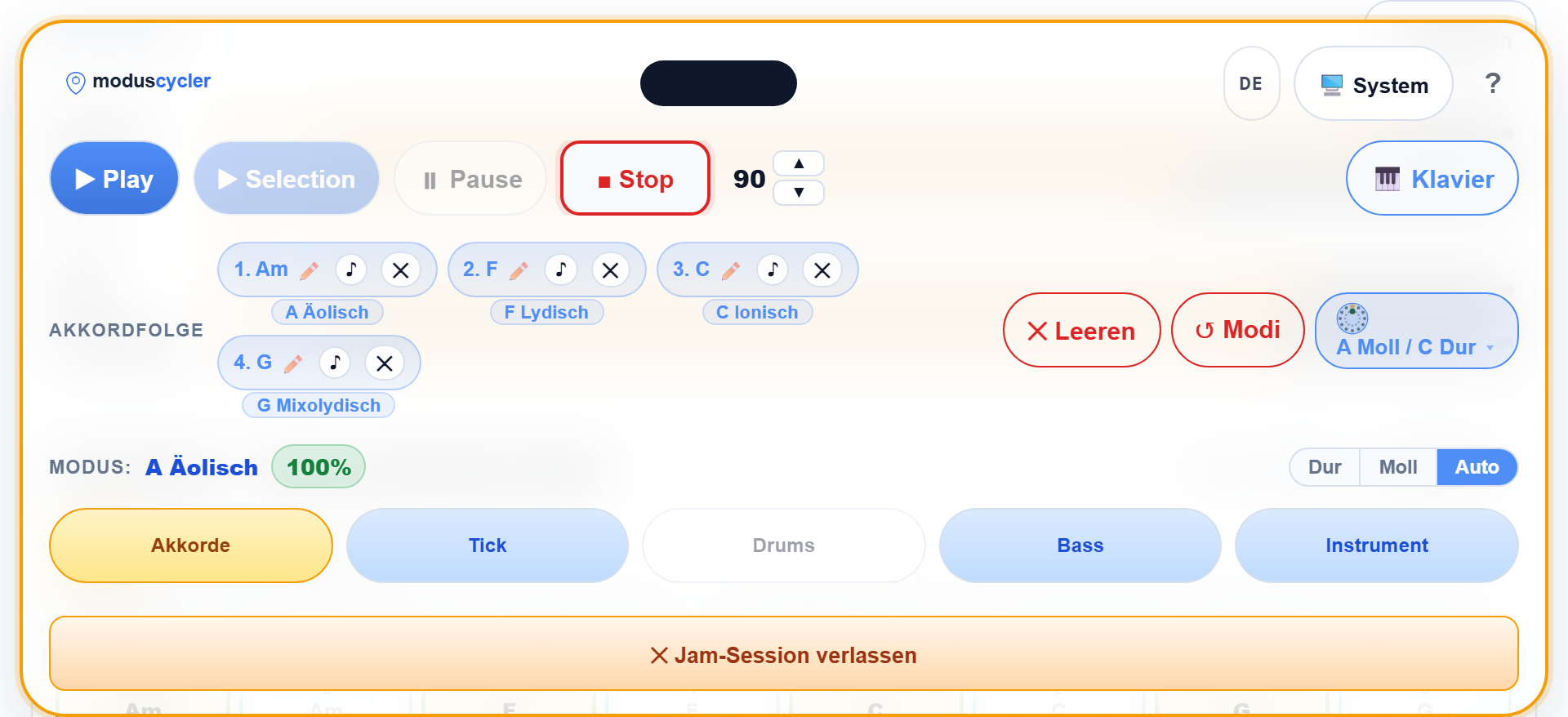 Sticky Bar im Jam-Modus